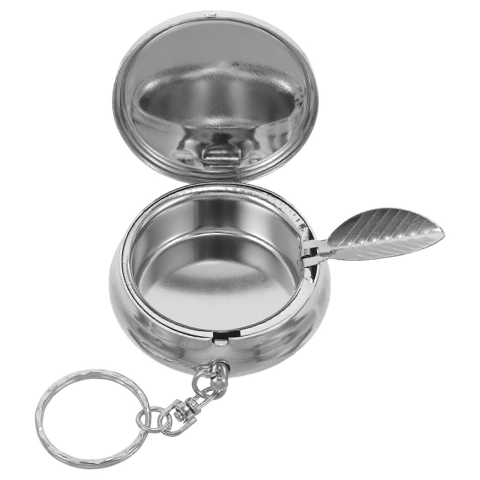 Box Case Ashtray Keychain for Smokers and Keys Silver Metal Portable 1Set