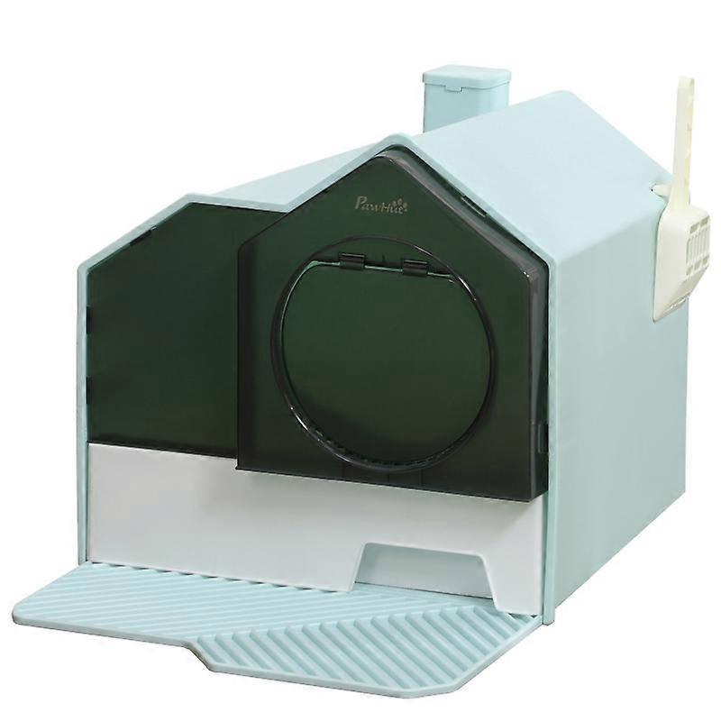 PawHut Cat Litter Box Hut Design Removable Tray Scoop Green