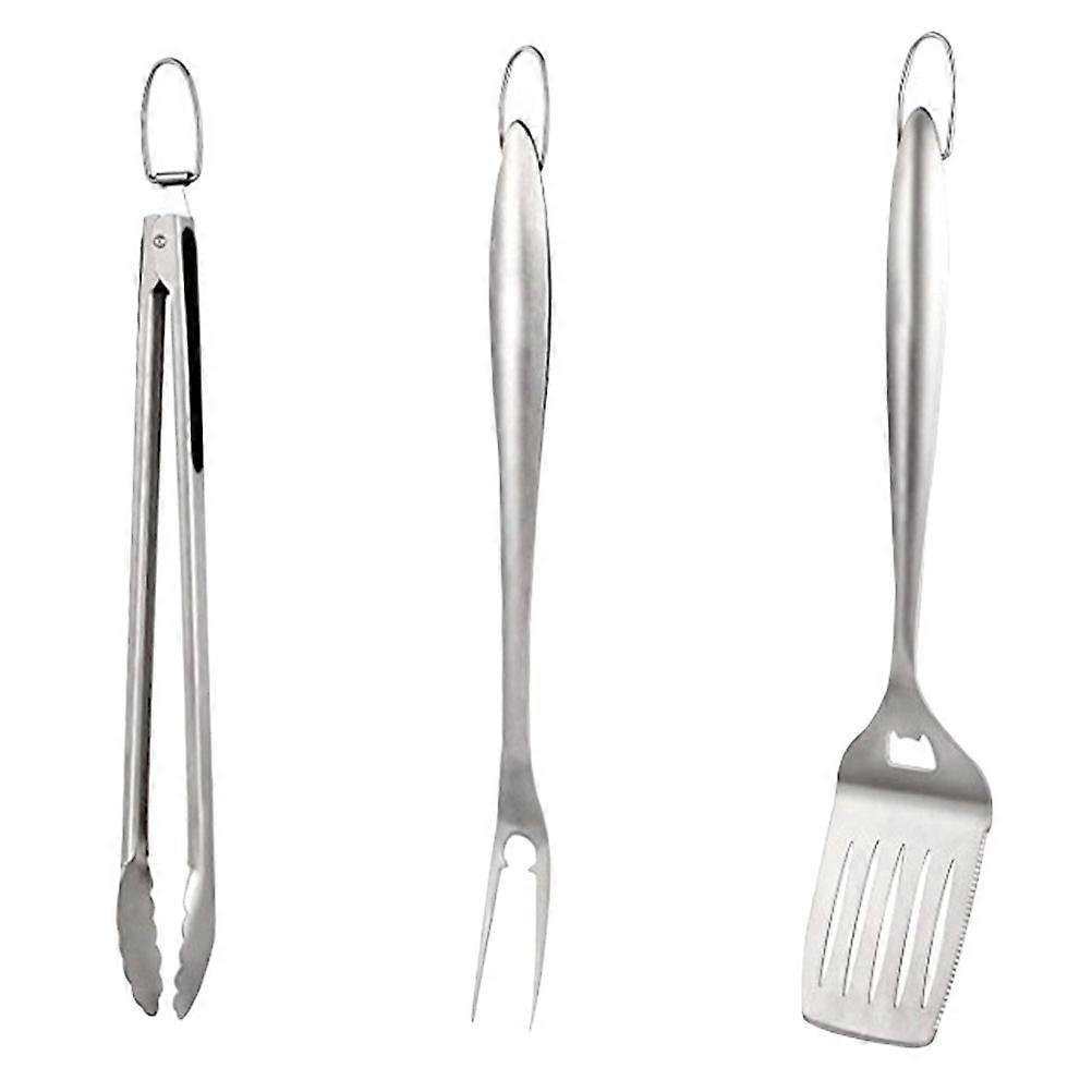 Silver Bbq Grill Tools Kit with Fork Clamp 1Set