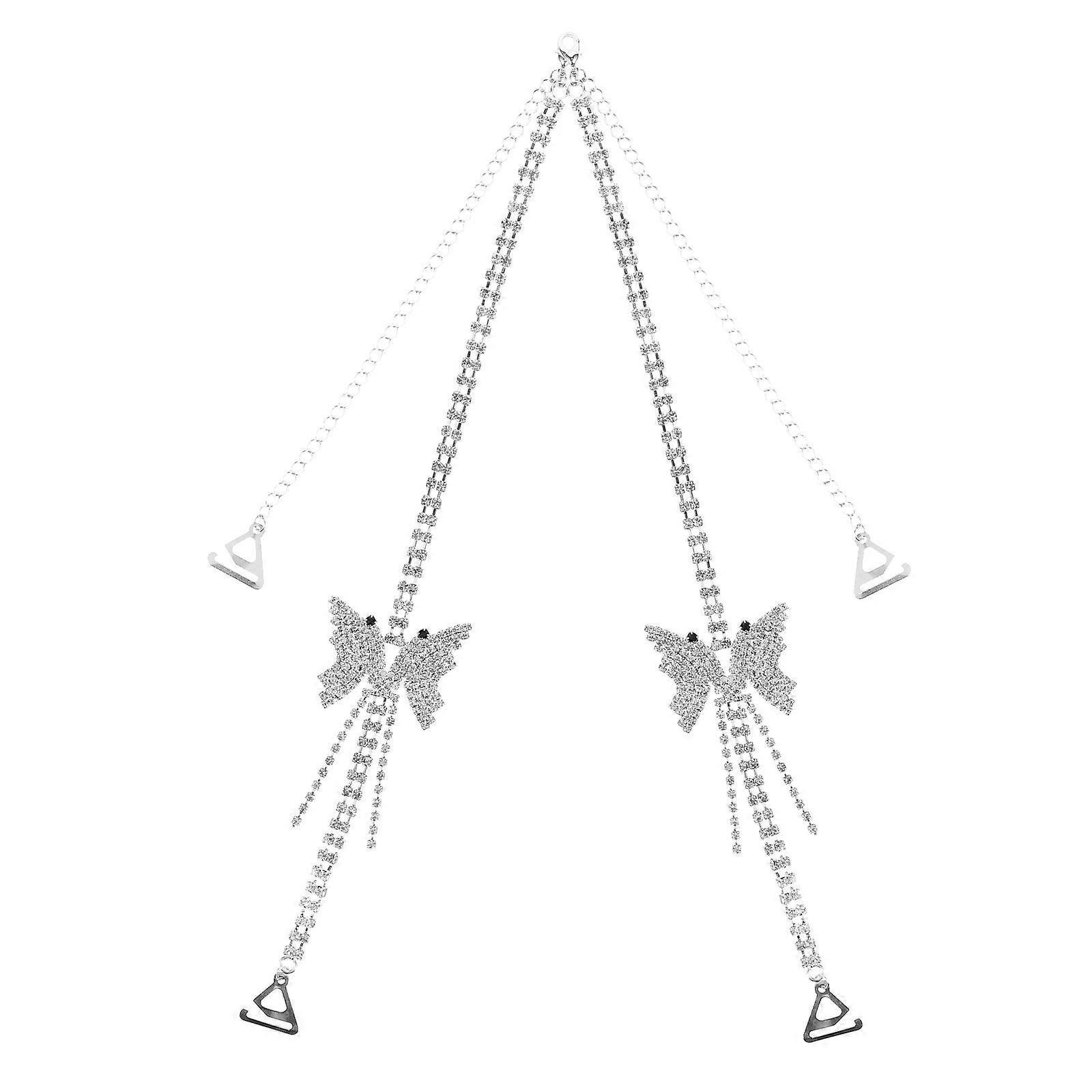 Adjustable Rhinestone Bra Straps Replacement for Women Silver 3Pairs Set