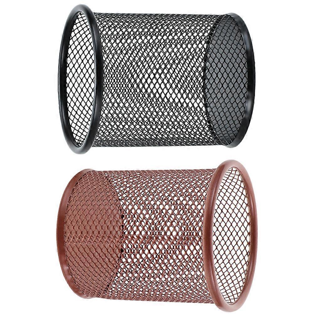 Mesh Pen Holder Desk Organizer Office Use Square Design 2Pcs