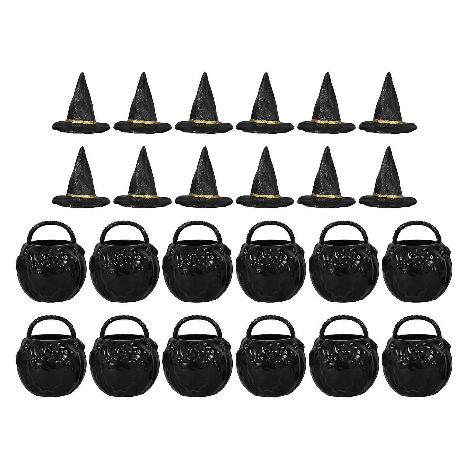 Halloween Mini Cauldron and Hat Set for Party Decor 2Sets