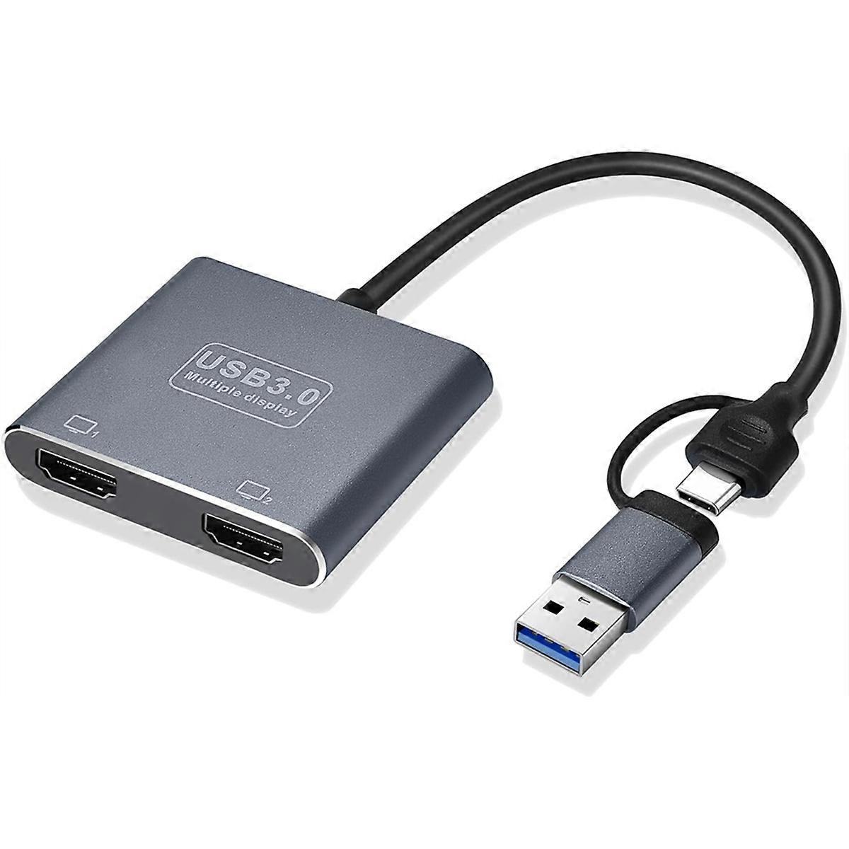 USB 3.0 or USB C to -Compatible Adapter for Dual Monitors
