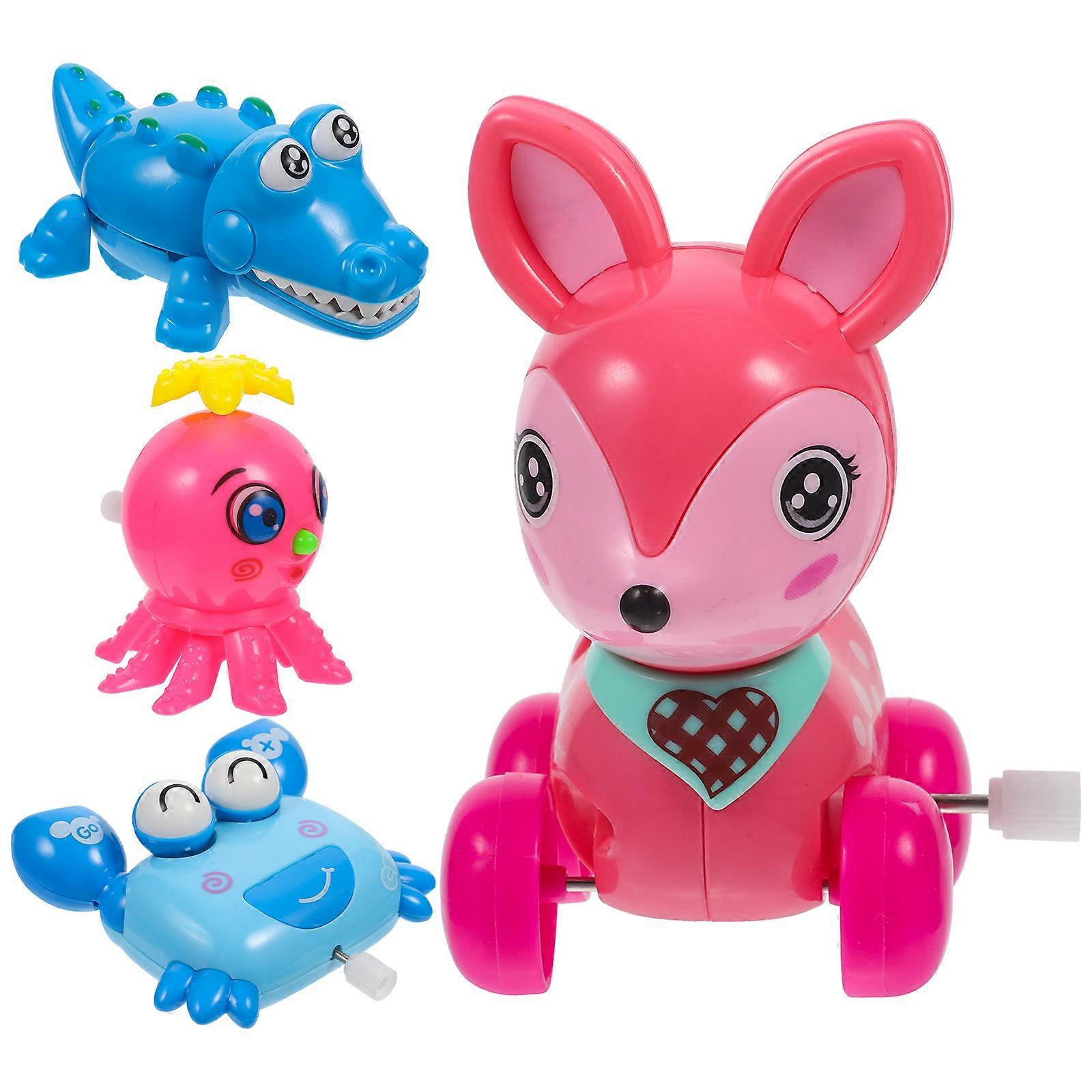Wind Up Toy Animal Design Clockwork Plaything for Kids 4Pcs Assorted Color