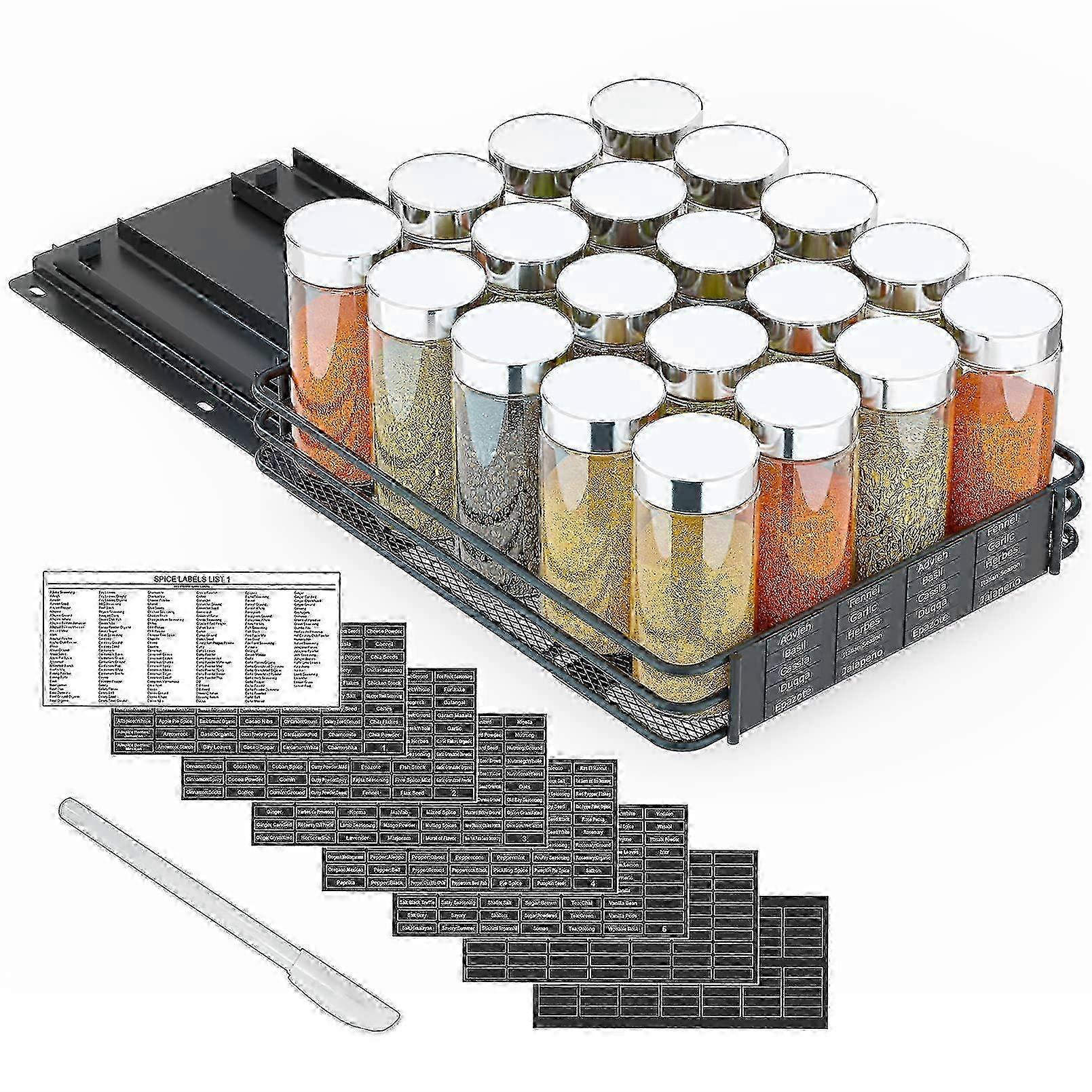 Slide Out Spice Rack Organizer for Cabinet, 8.5"W x10.75"D x2.5"H, 1 Drawer 1-Tier with Labels & Chalk Marker