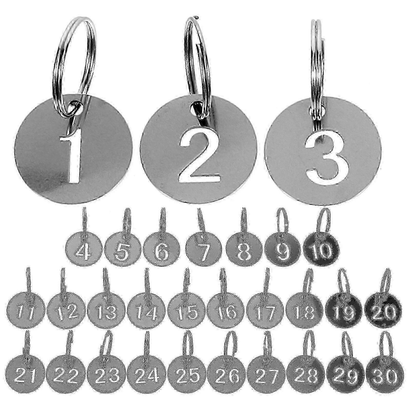 30Pcs Number ID Tags Key Chain Stainless Steel Numbered 1-30 Tags Round Shaped Numbered Tags