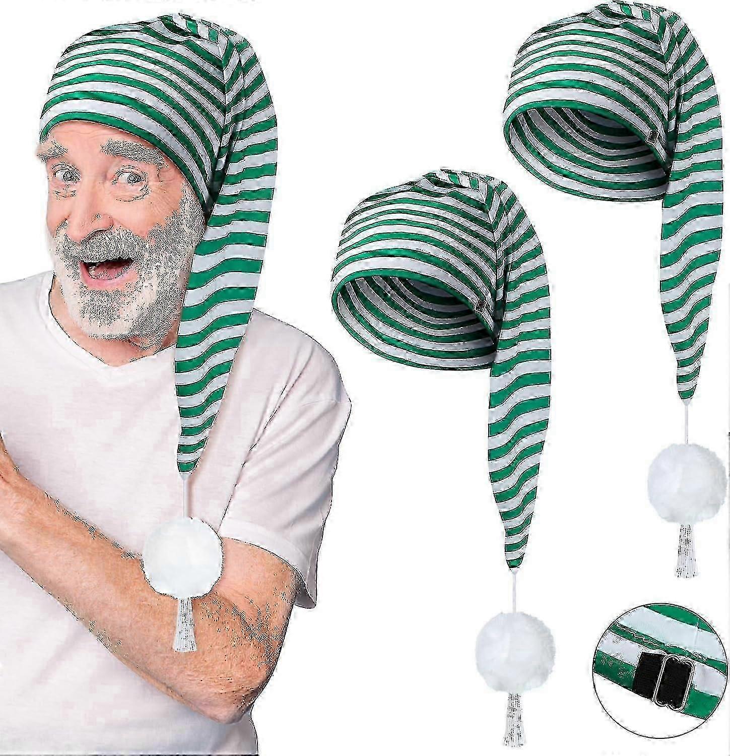 2 gorros de dormir a rayas para hombre, ajustables, con pompón.