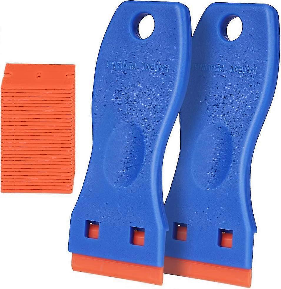 2025 Mini Plastic Scraper With 30 Plastic Blades, Plastic Scraper For Removing Adhesive Residue, Ceramic Hob Scratch, Blue