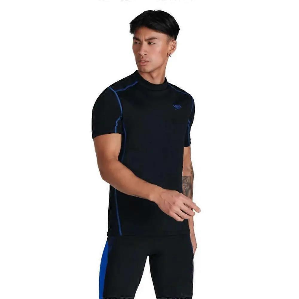 Speedo Mens Tech Short Sleeve Rash Top - Black/Blue