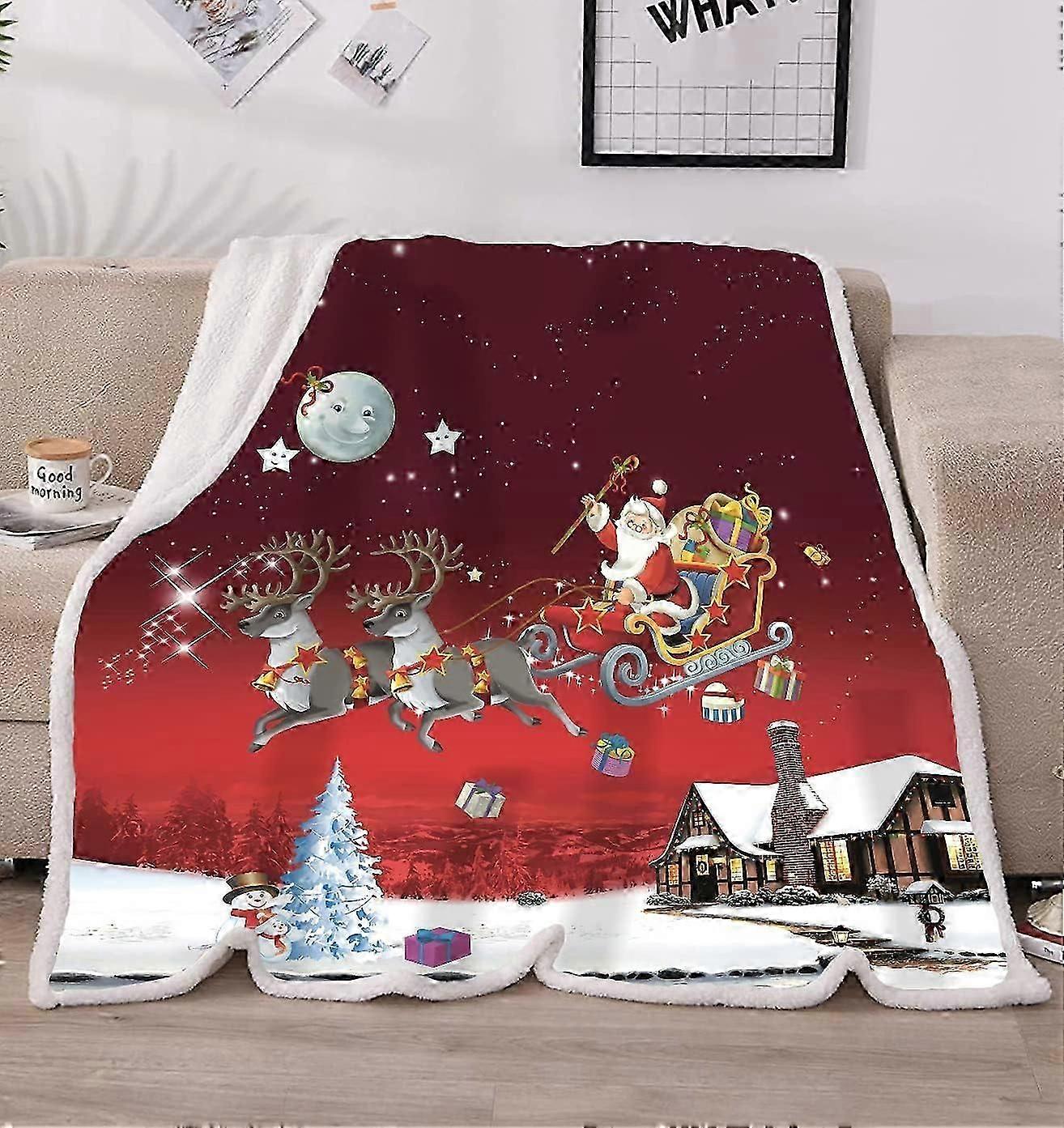 Snowman Moose Christmas Blanket Wool Sherpa Flannel Winter