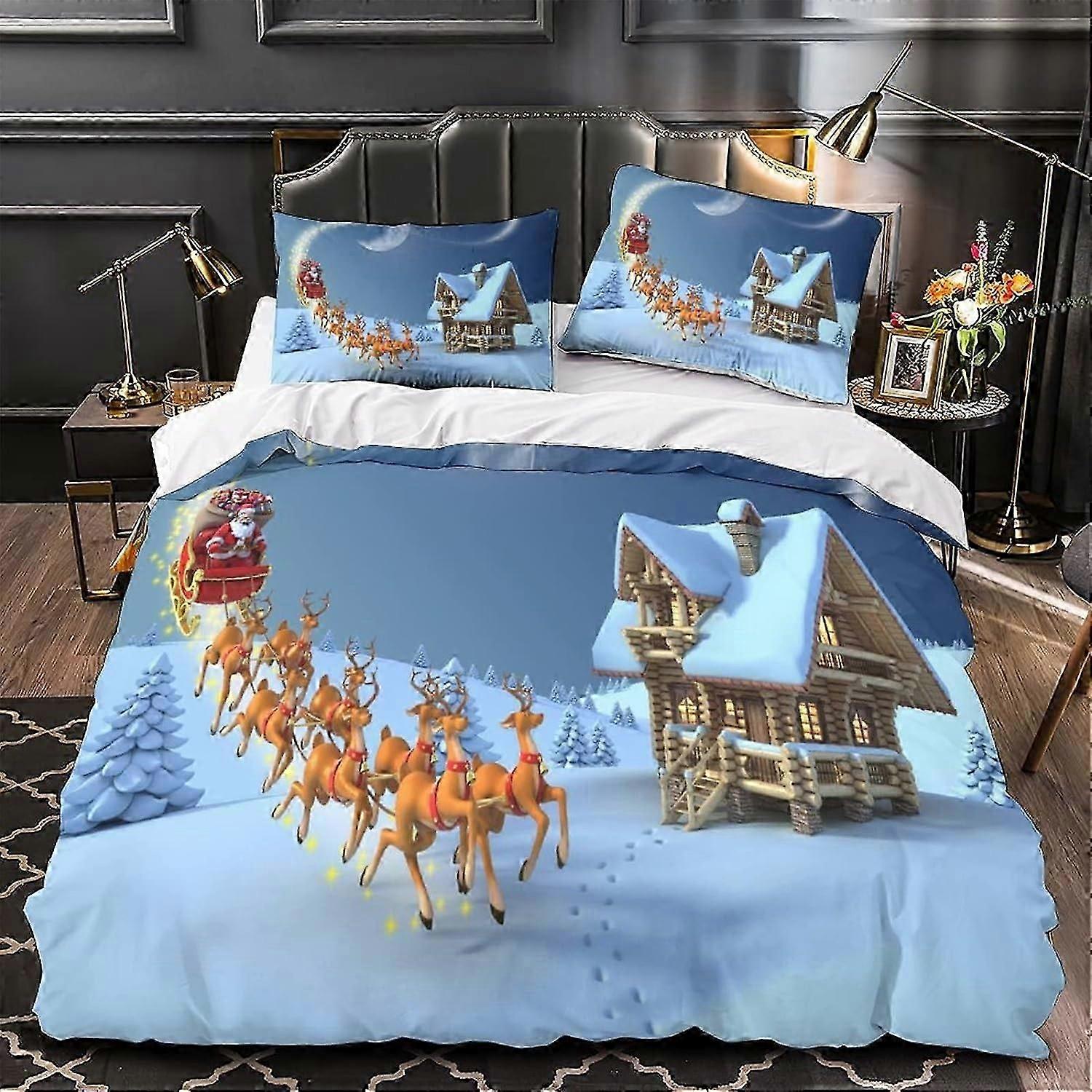 Conjunto de Capa de Edredom com Conjunto de Presente de Natal com Impressão de Natal para Crianças Adolescentes Adultos Capa de Edredom com Fechamento