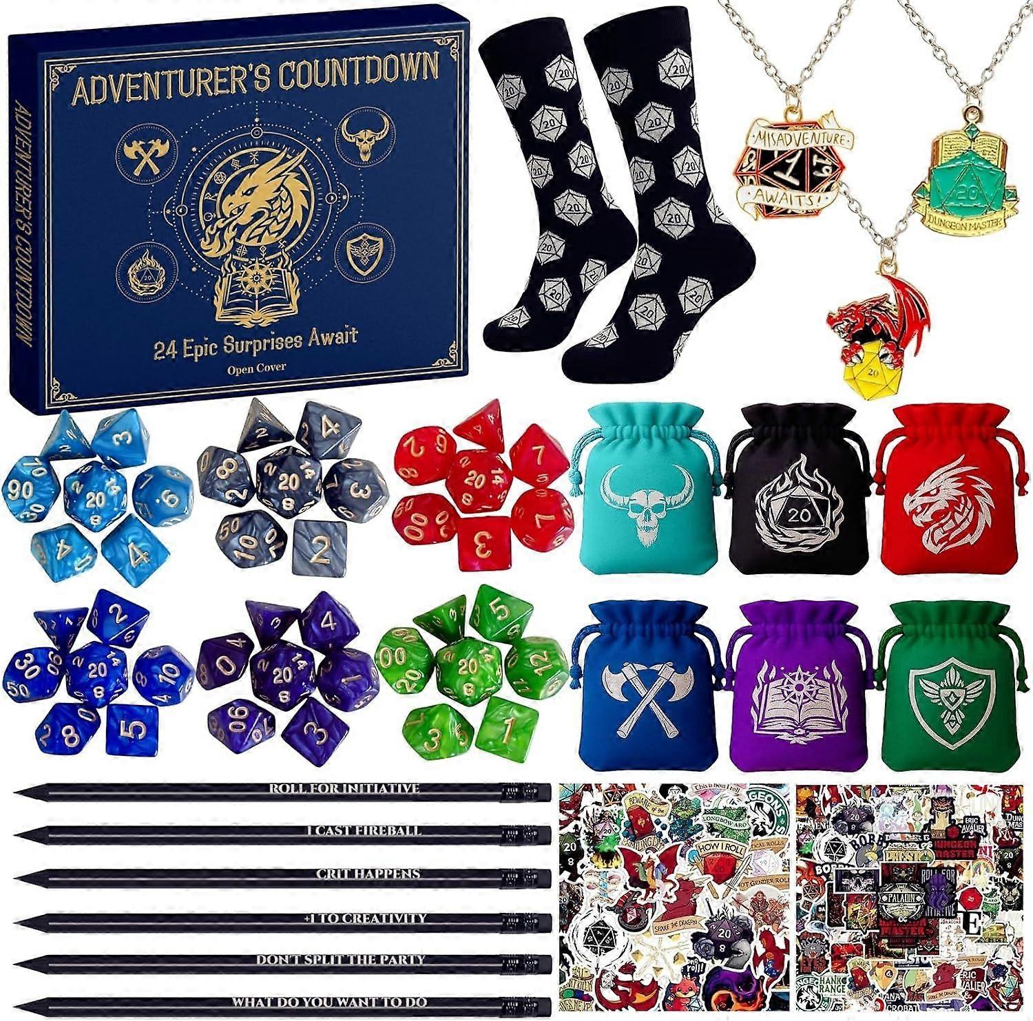 DND Dice Advent Calendar 2025, 24-Day Countdown Gift with Dice Set and Themed Pencils, Perfect for Teens Tabletop Role-Playing Game Gifts