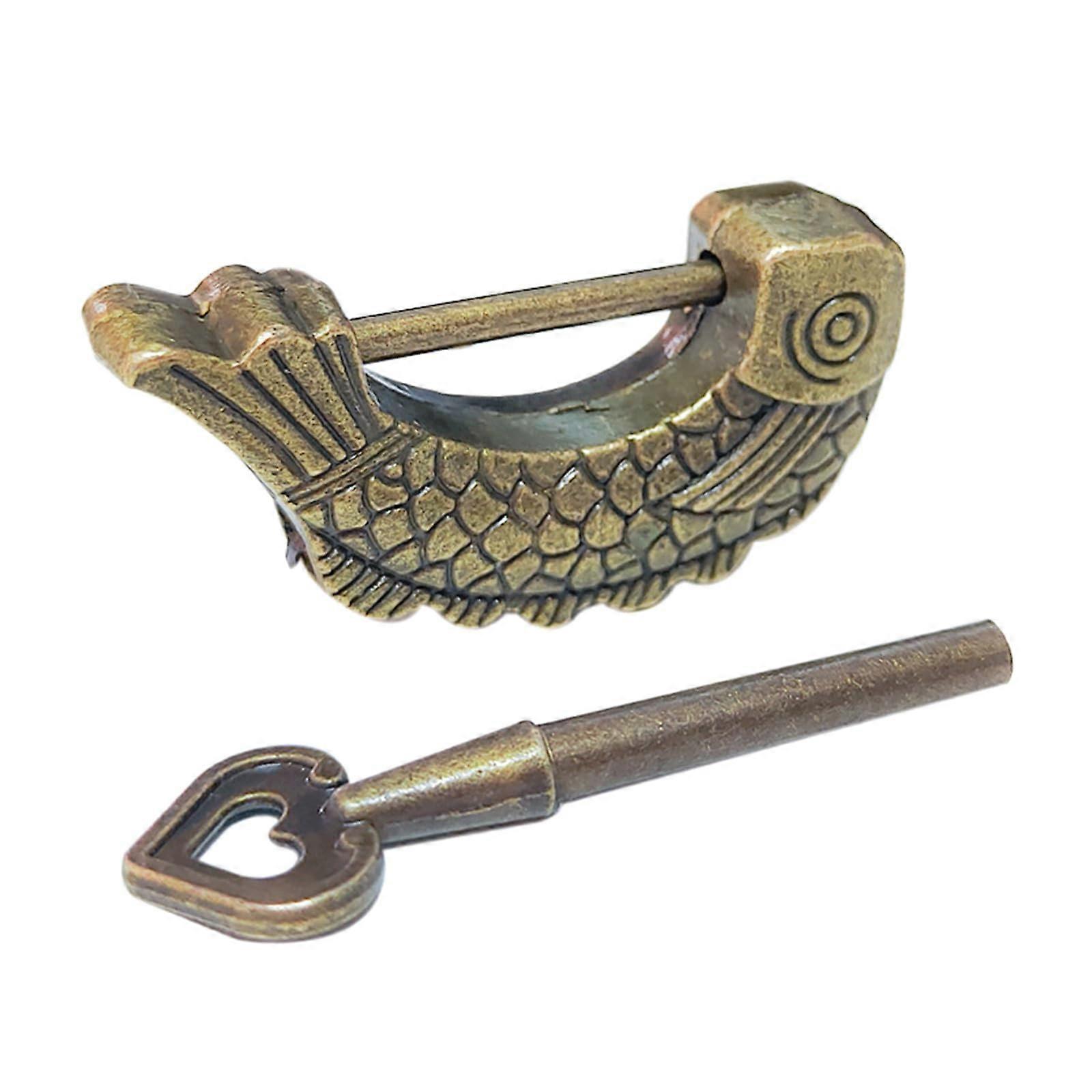 Antique Fish Pattern Meal Padlock Bronze Finish for Drawers and Jewelry Boxes Simple Installation Unique Design