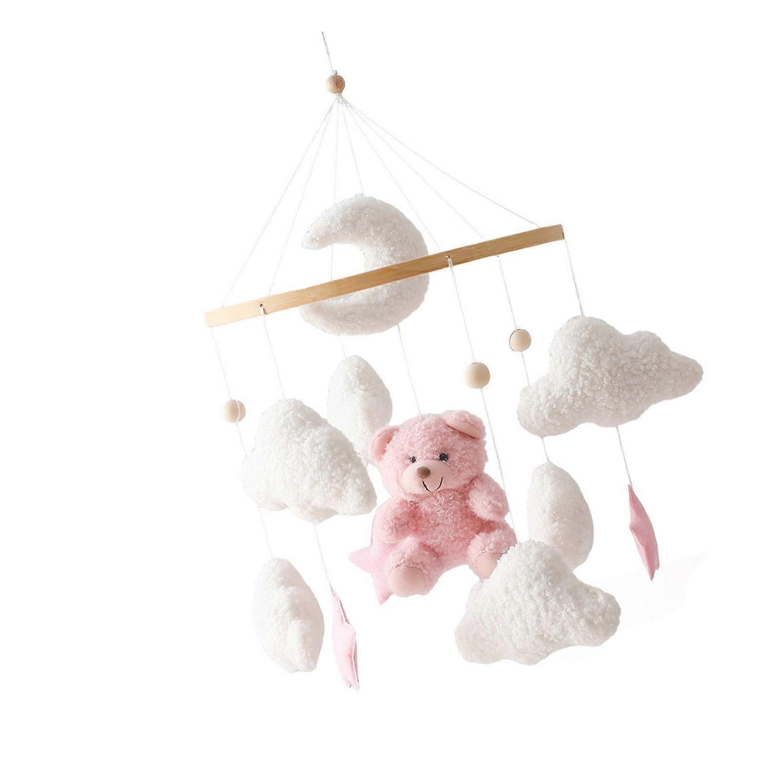 Baby Cognitive Development Mobile with Plush Animal Rattle Quiet Rotating Crib Hanging Pendant Visual Stimulation Toy  Pink