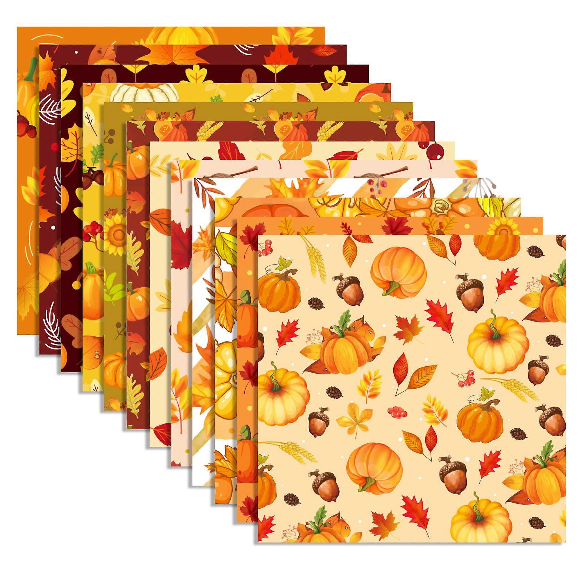 Thanksgiving Scrapbook Paper Set 24 Sheets Autumn Pumpkin Maple Leaf Pattern for Card Making and Origami, 11.8x11.8 Inch