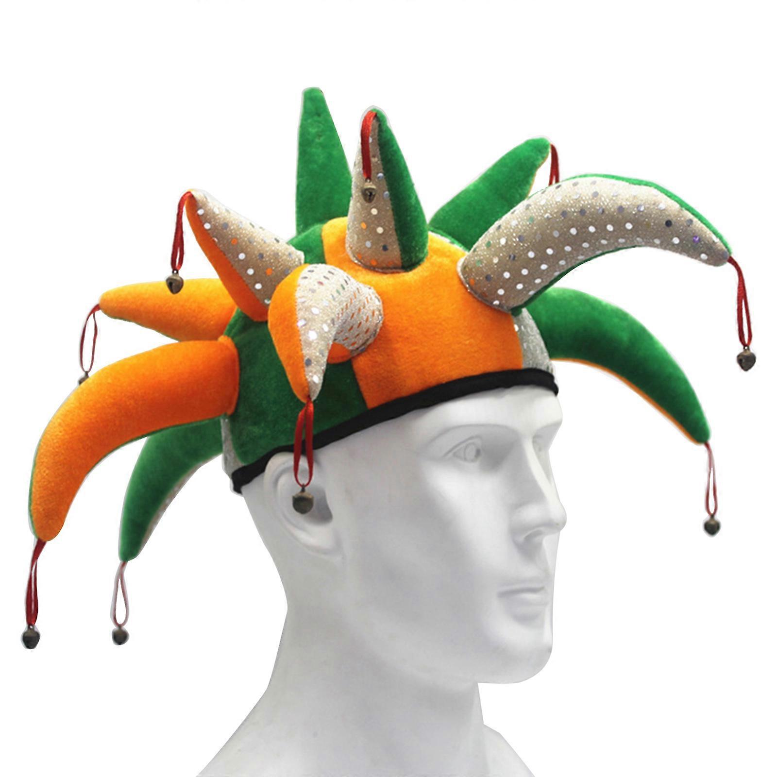 כובע ליצן פארק שעשועים לגברים קרקס וינטג' כובע מסיבה רב מחודד מופע צילינדר לגברים קוספליי מסיבה כובע עם פעמונים מיני צבעוני
