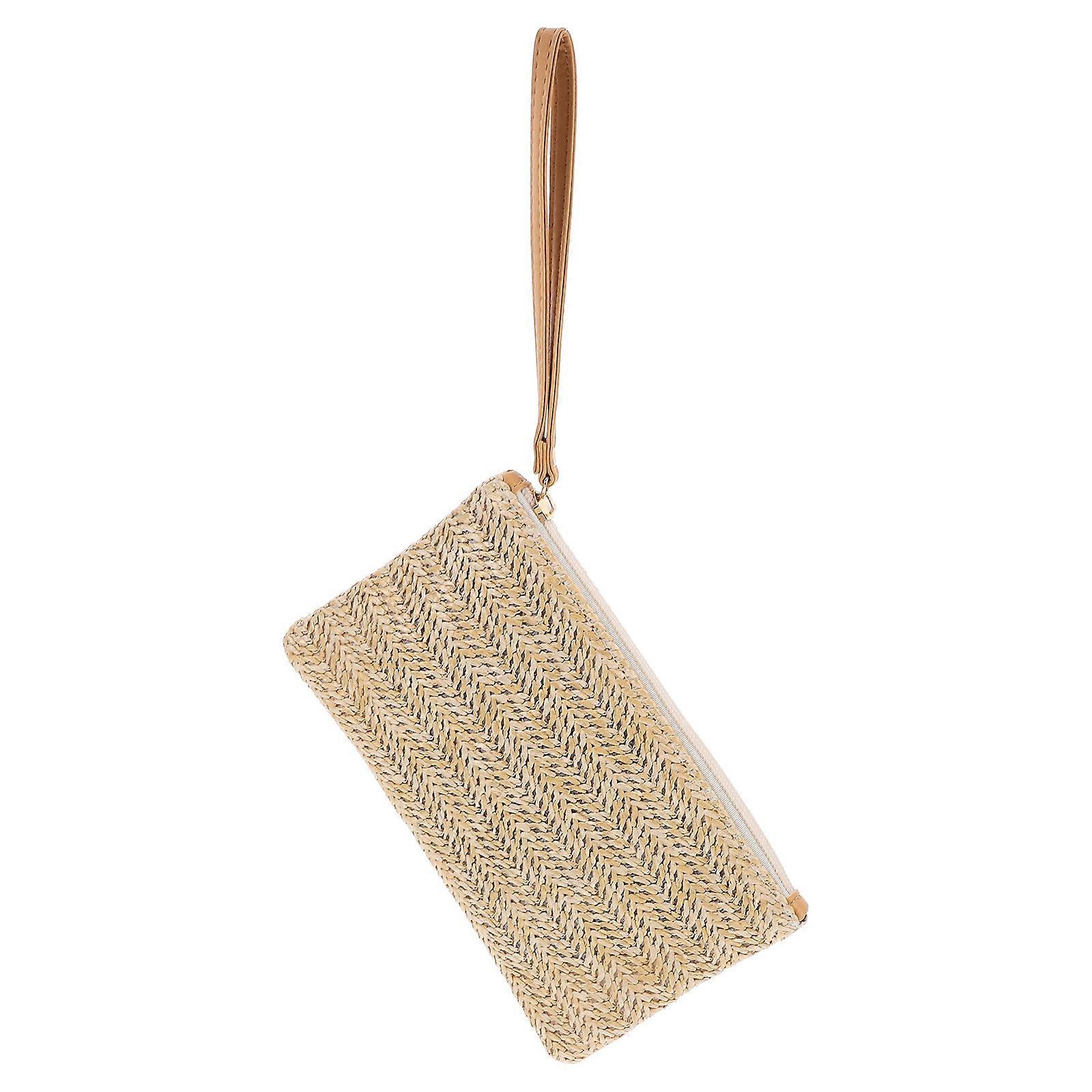 القش سستة مخلب حقيبة البوهيمي المعصم المرأة الصيف الشاطئ محفظة وحقيبة يد