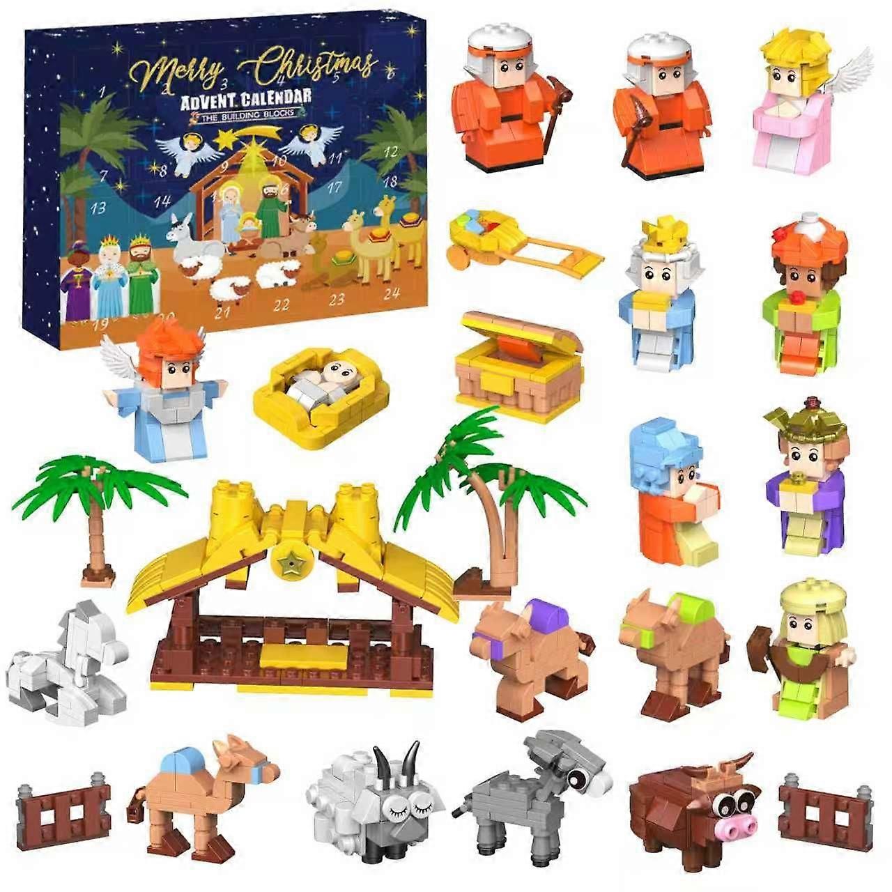 Nativity Advent Calendar 2025 Building Blocks Kits Christmas Gifts Countdown Calendar Set, 24 Days Christmas Stocking Stuffer Building Block Gifts