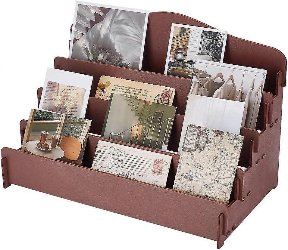 4-Tier Greeting Card Display Stands Wooden Display Case Postcard Rack Portable Sticker Displays Stand Counter Retail Displays Rack for Bookmark Counte
