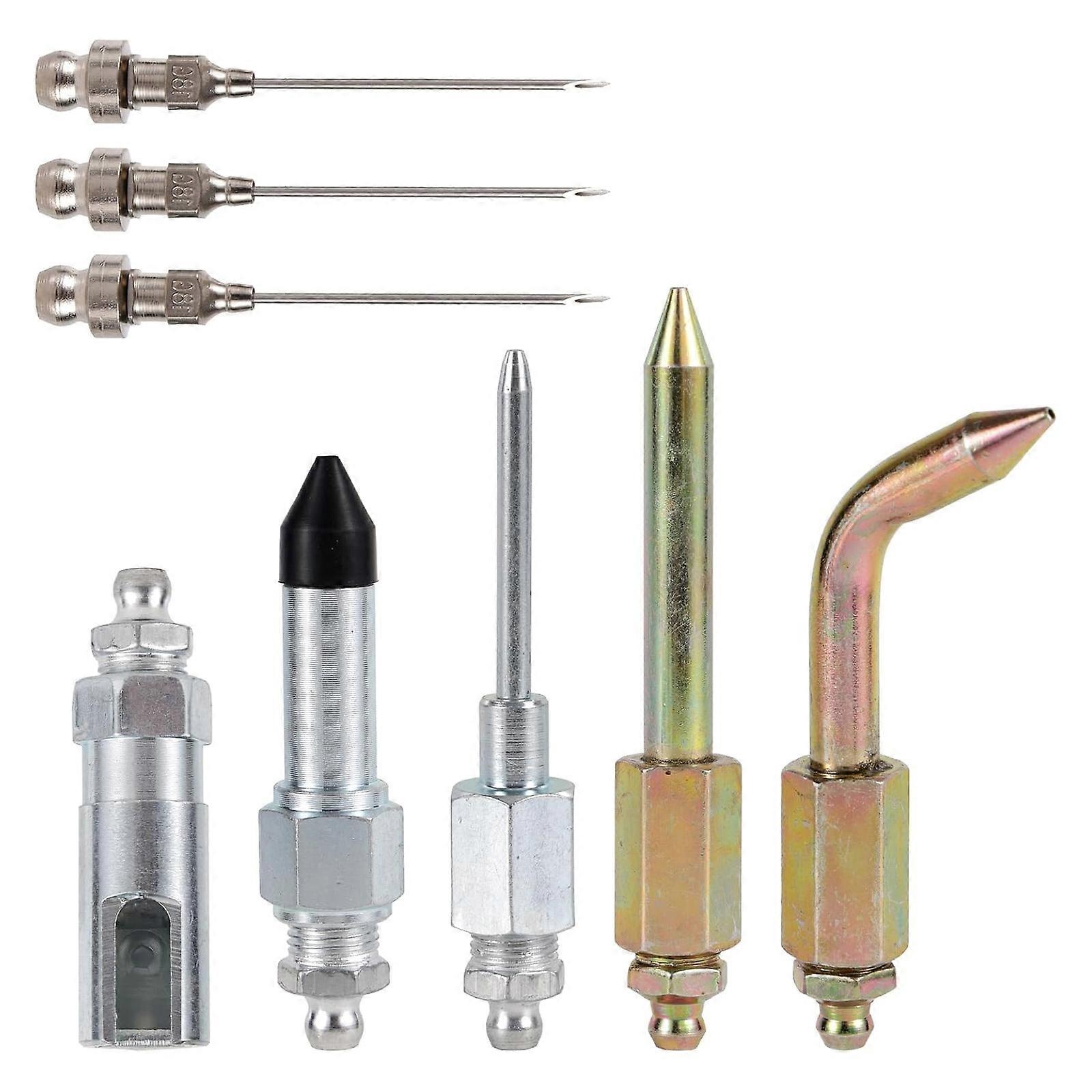 Straight Nozzle & Bent Adapter Coupler Needle Dispenser Tip Joint Nipple Grease Tool Accessory Kit for Small Tight Space Multicolor