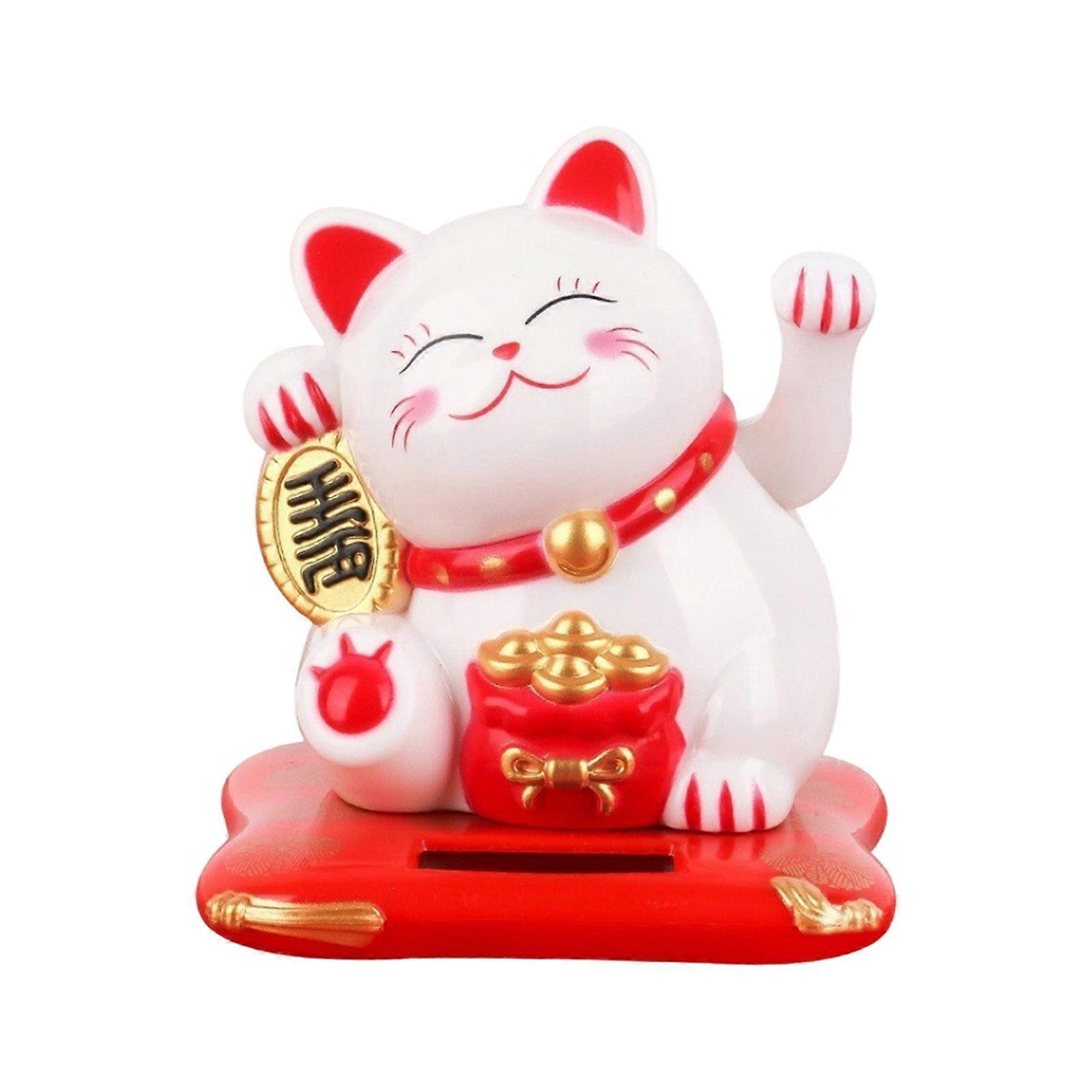 Environmental Friendly Solar Operated Waving Maneki Neko Vehicle Decoration Dense Display Best Charm  White