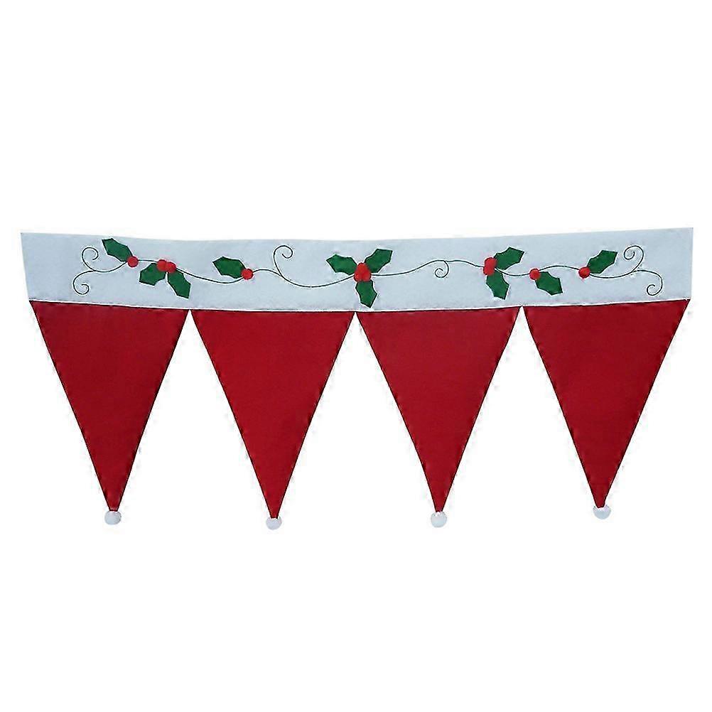 Festive window valances with Santa hat pattern for holiday display