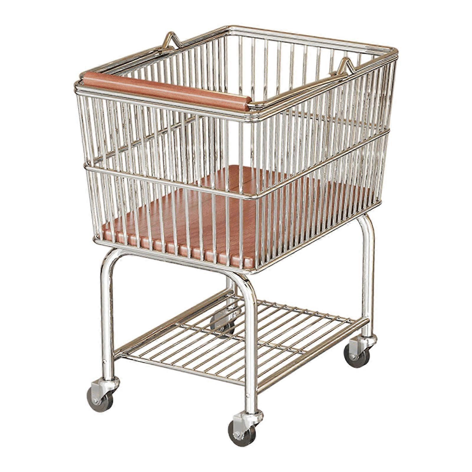 Laundry Cart with Wheels Rolling Clothes Hamper and Storage Shelf for Home Organization