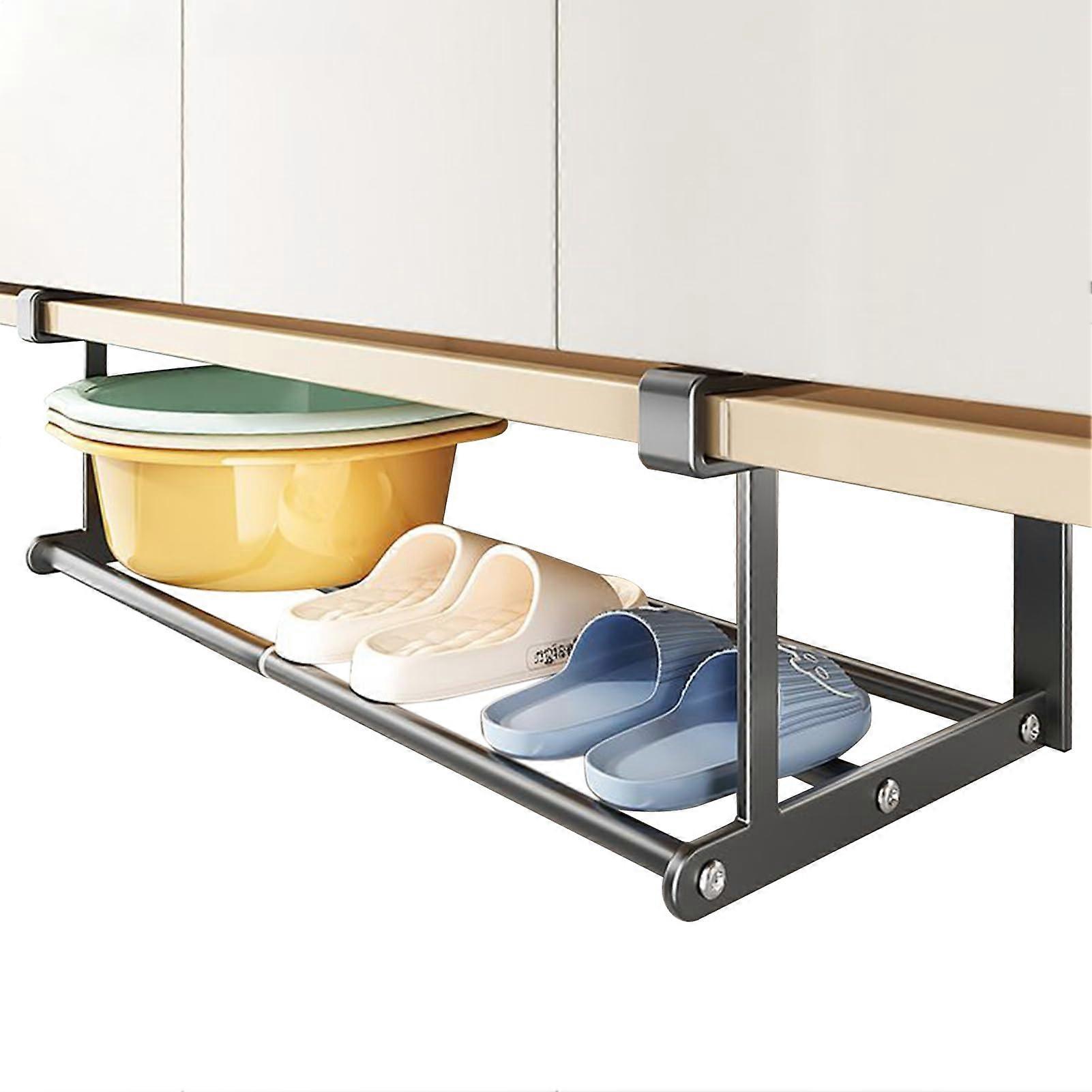 Under Cabinet Shelves Telescopic Under Desk Storage Shelf Adjustable Non Slip Tray Organizer Heavy Duty Rack Grey