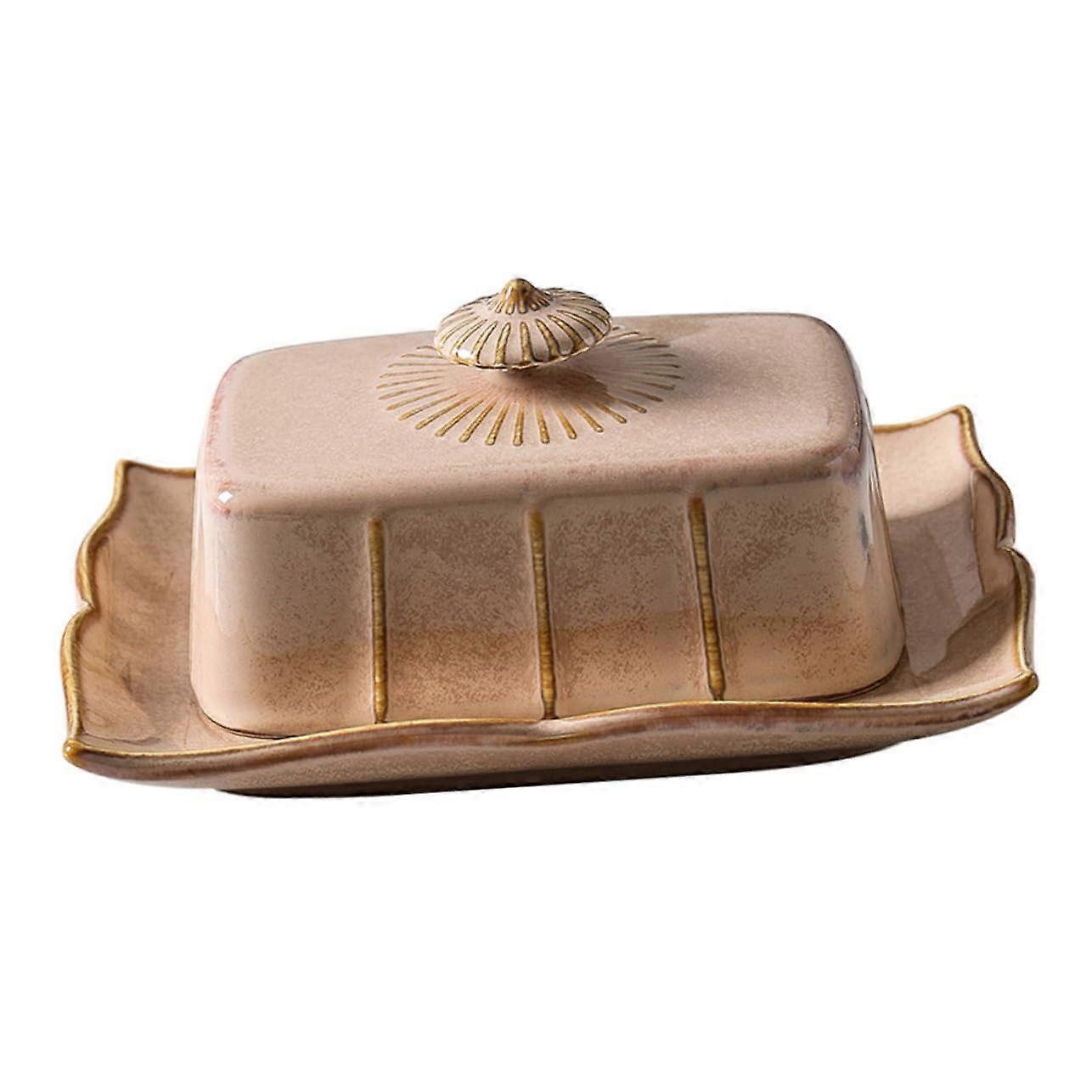 Ceramic Butter Dish with Lid Keeps Butter Fresh Microwave Safe Rectangular Holder for Kitchen Ref: 1510