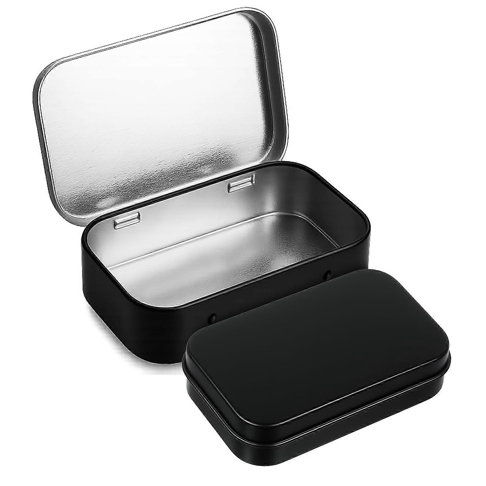 Metal Rectangular Empty Tin Box 2 Pack Hinged Tin Containers With Lid Portable Storage 3.74x2.36x0.82 Inch Black
