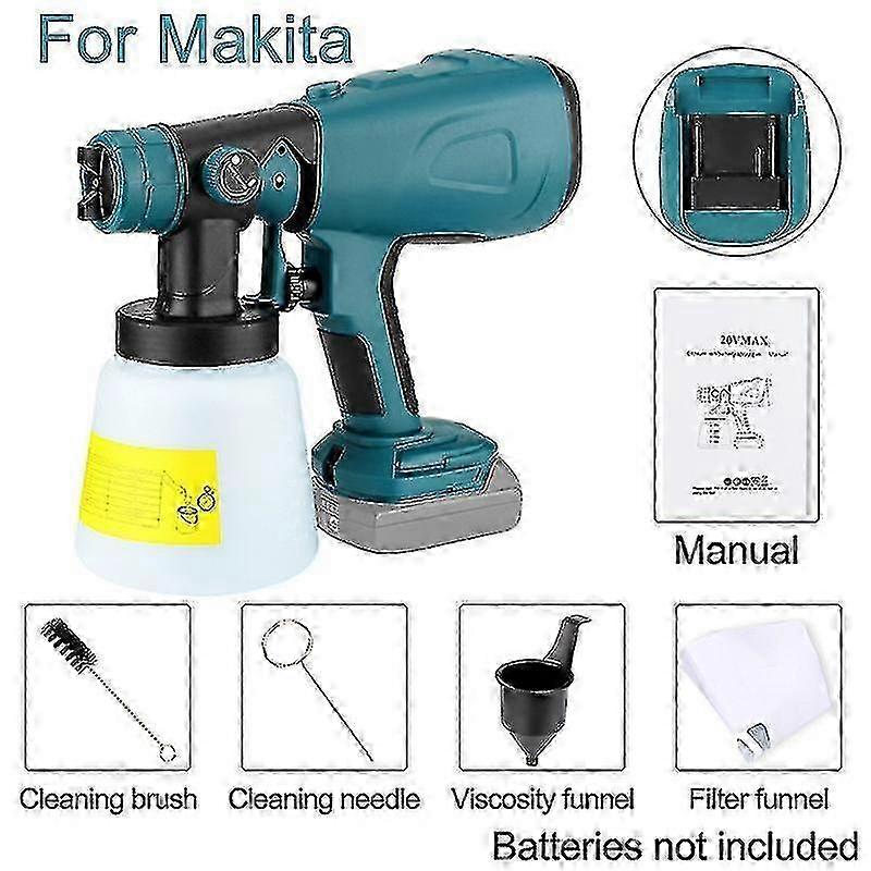 Pistola de Pintura Sem Fio 800ml - Compatível com Ferramenta de Revestimento de Móveis a Bateria Makita/Dewalt 18V