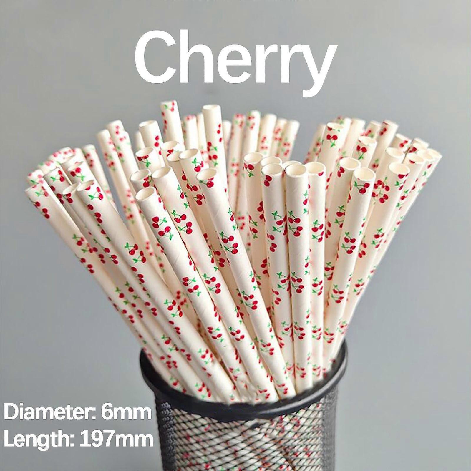 Disposable Kraft Paper Straw Cool Summer Fruit Pattern Paper Straw