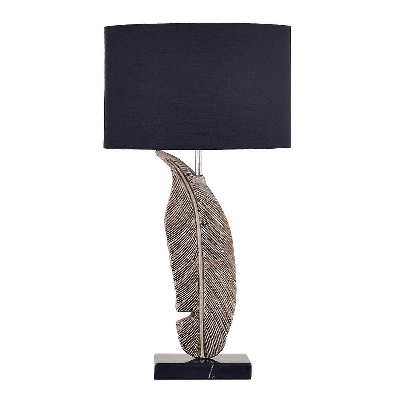 LED Desk Lamp Retro Feather Design with Black Fabric Shade and Marble Base for Living Room
