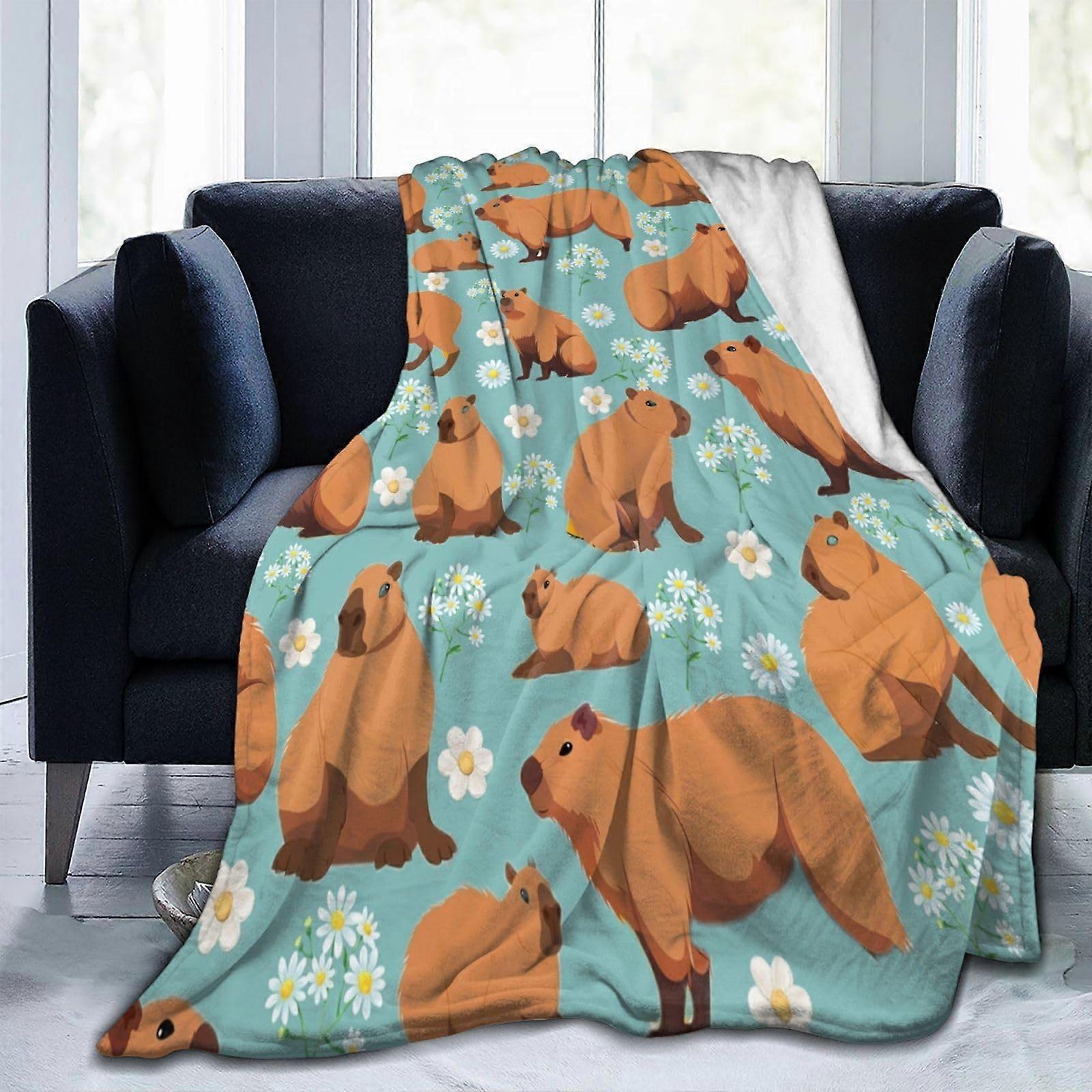 Capybara Fleece Throw Blanket 40x50 Ultrasoft Warm Fade Resistant Plush Sofa Blanket for Kids and Adults Blue