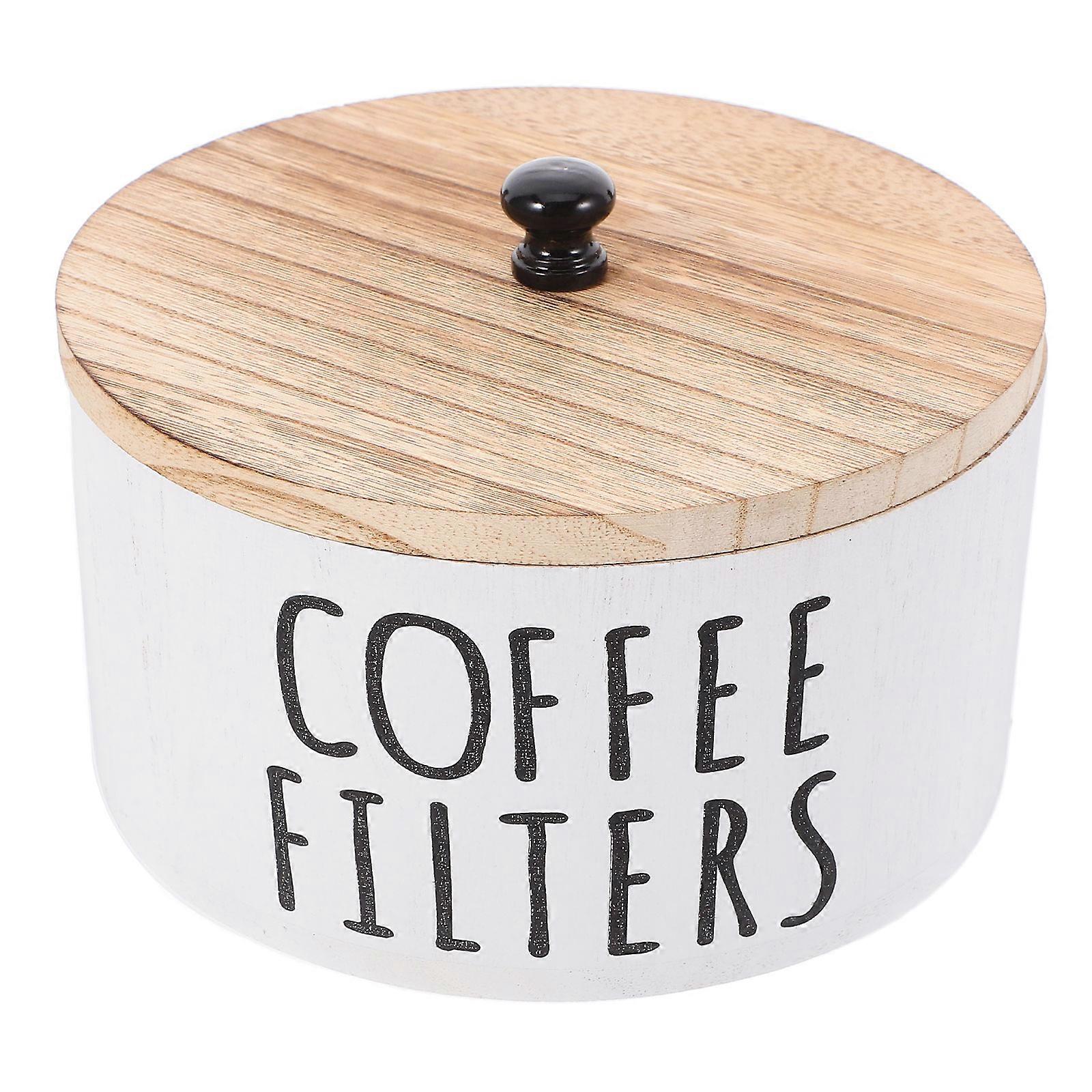 Rustic Coffee Filter Container with Lid for Kitchen Use Wooden Organizer
