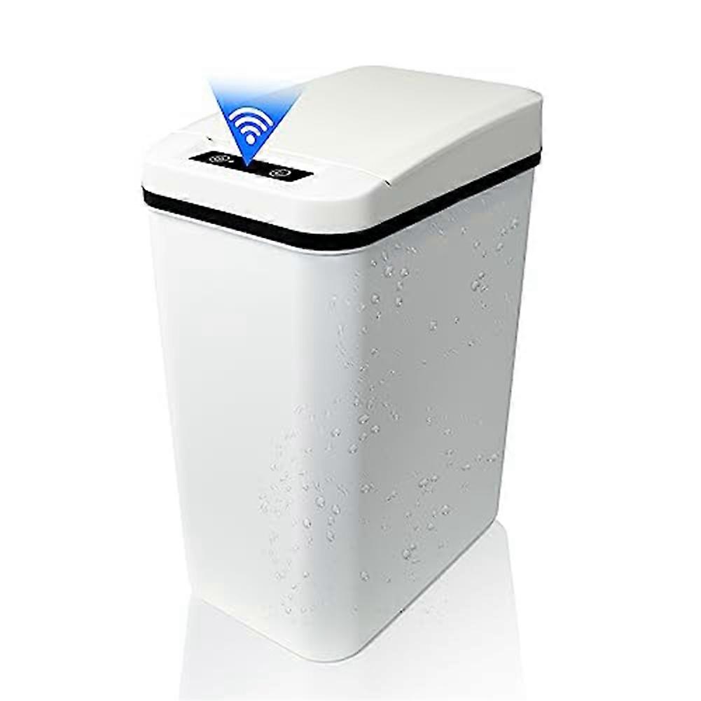 Automatic Touchless Bathroom Trash Can with Lid White Slim Narrow Plastic Smart Motion Sensor Covered Garbage Can