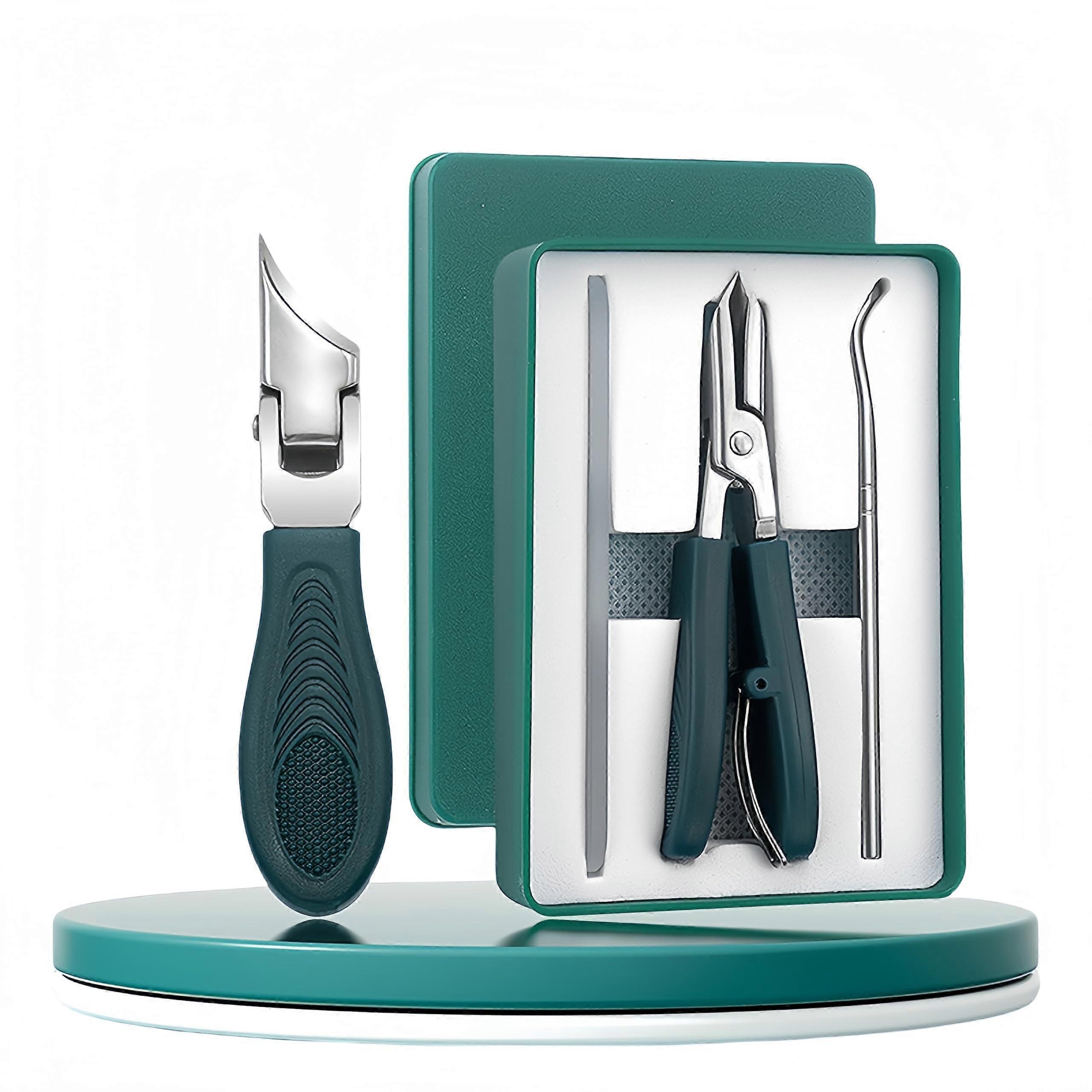 Ingrown Toenail Clippers with Slant Edge, Wide Jaw Design and Removal Tool for Thick Hard Nails Green