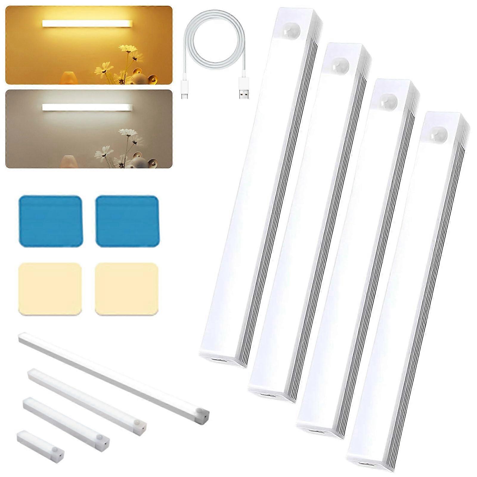 Motion Sensor LED Light, Magnetic Rechargeable Cabinet Lighting with Adjustable Brightness, 4PCS White 7.9in