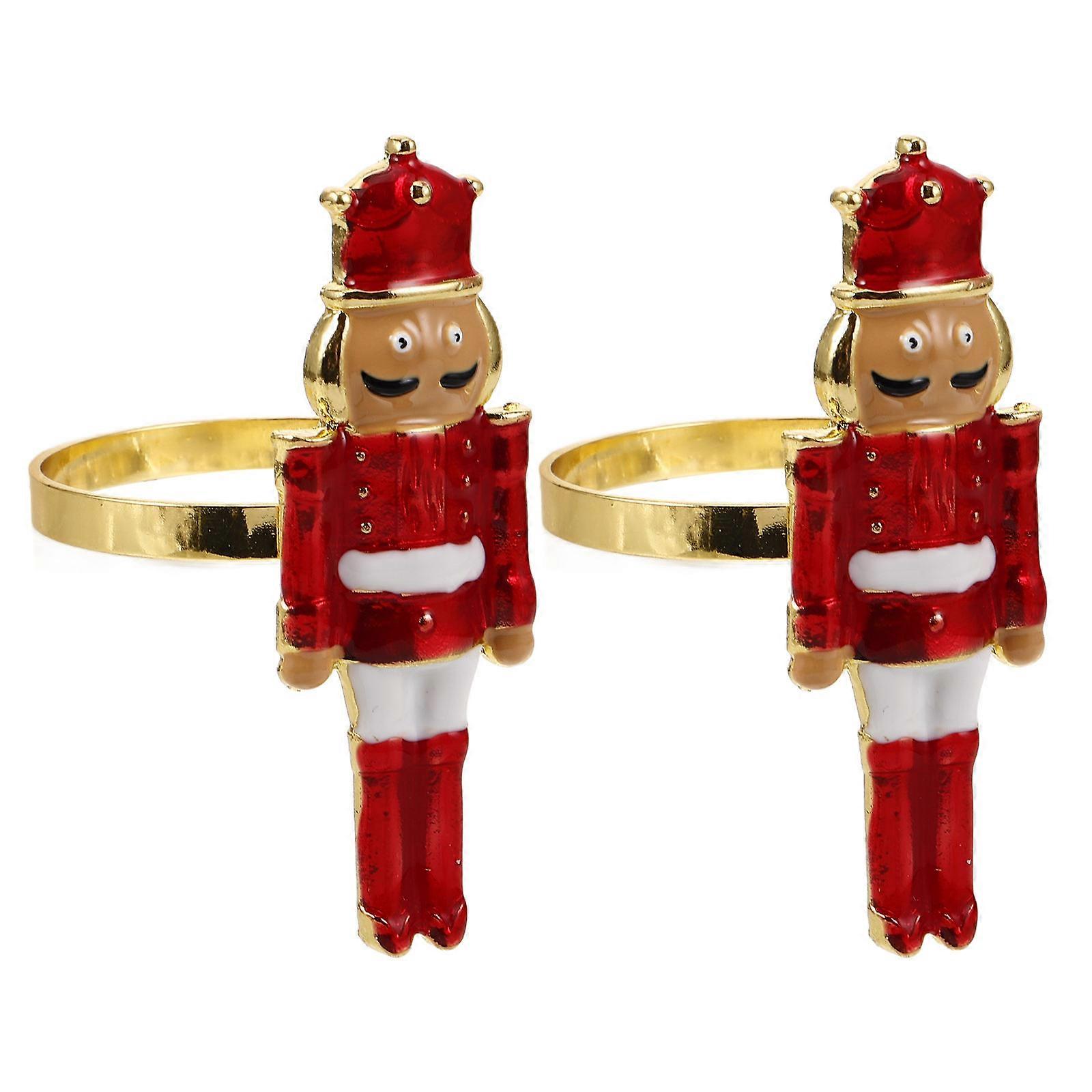 Christmas Nutcracker Metal Napkin Rings Holder for 2Pcs Festive Table