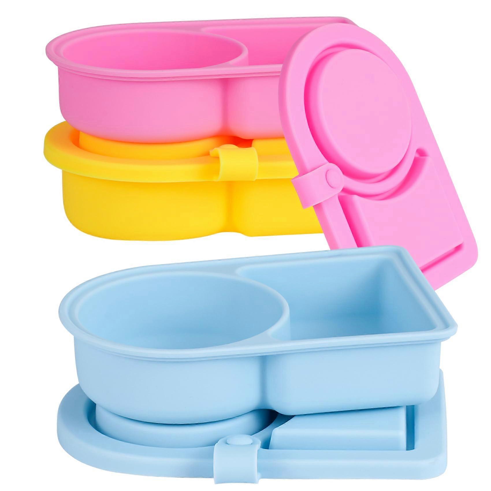3 Pack Silicone Snack Containers Leakproof Double Compartment BPA with Lids for Travel and Lunch