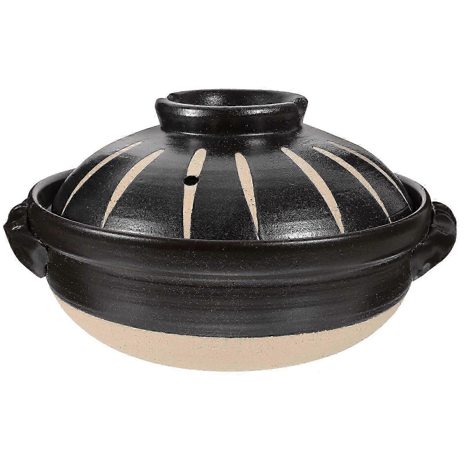 1Pc Practical Ceramic Stew Pot with Lid Ceramic Cooking Pot Household Accessory (Black)