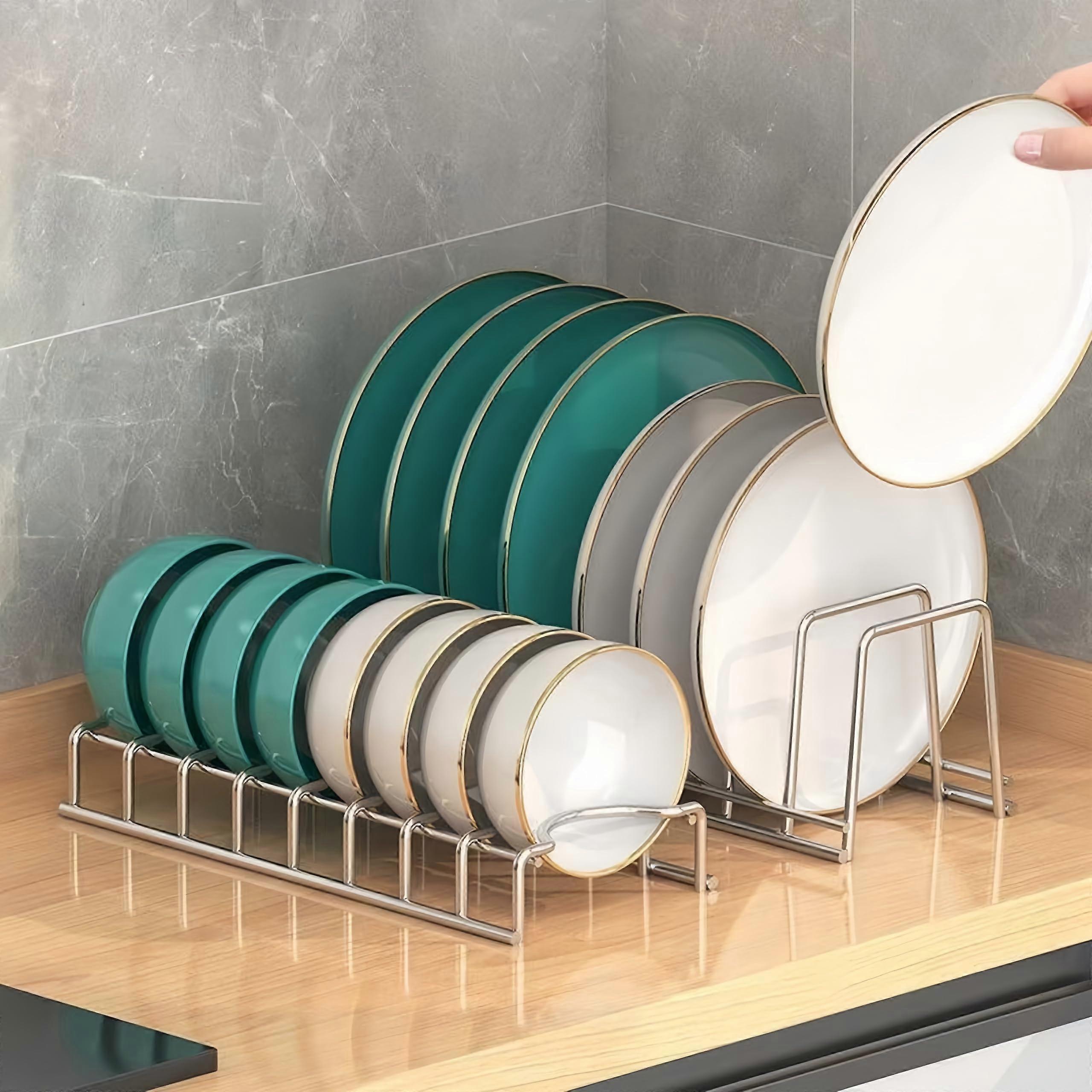Dish Rack and Plate Organizer 2 Pack, SpaceSaving Stainless Steel Kitchen Cabinet Storage