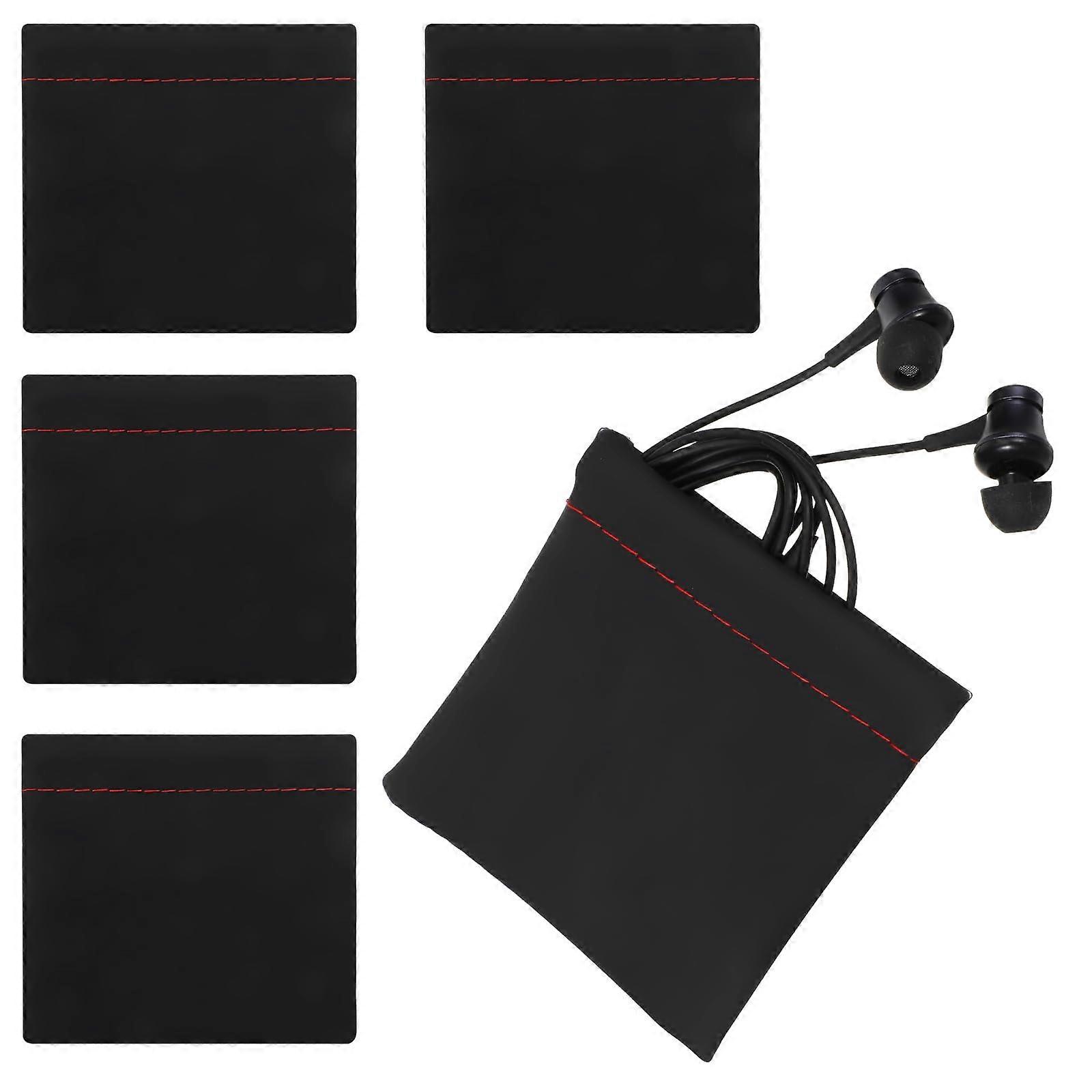 Earphone Pouch 6 PCS PU Leather Headphone Case Waterproof Spring Closure MultiItem Storage Black