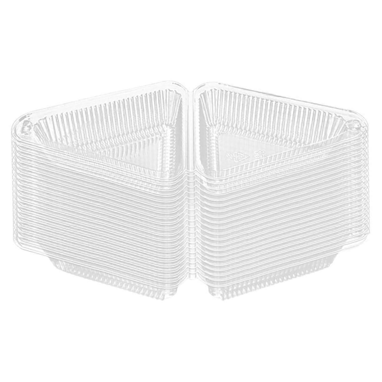 50pcs Clear Plastic Cake Slice Containers with Secure Hinge Lid for Bakery and Cheesecake