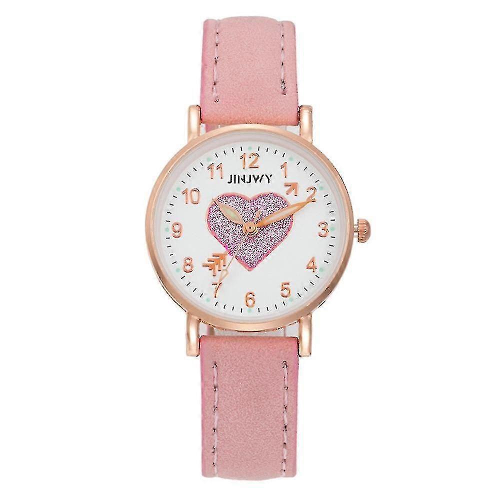 Women's Pointer Watch Digit Number Luminous Round Dial Wristwatch Pu Strap