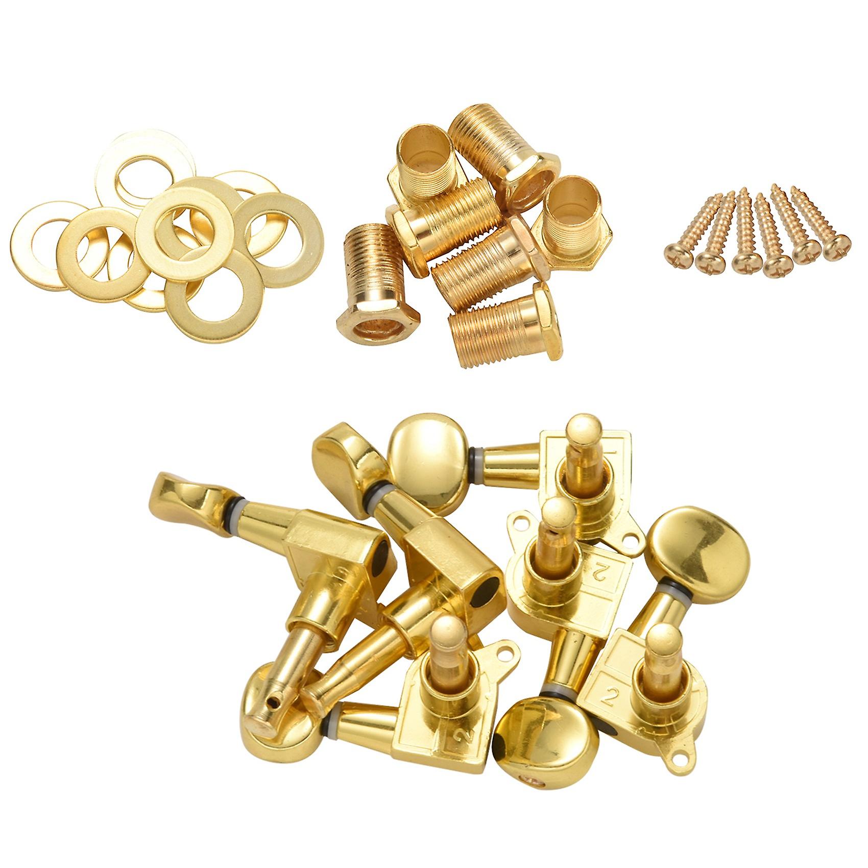 6 Pieces Guitar String Tuning Key Pegs/ Knobs(for Left and Right) with Ferrules,Threaded Bushings,M