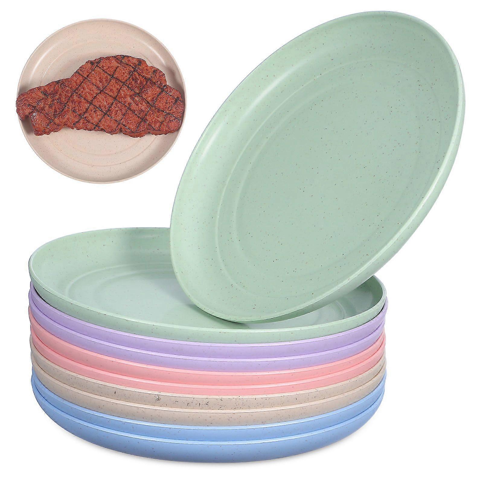 10Pcs Wheat Straw Plates Practical Dishes Table Trash Plates (Assorted Color)