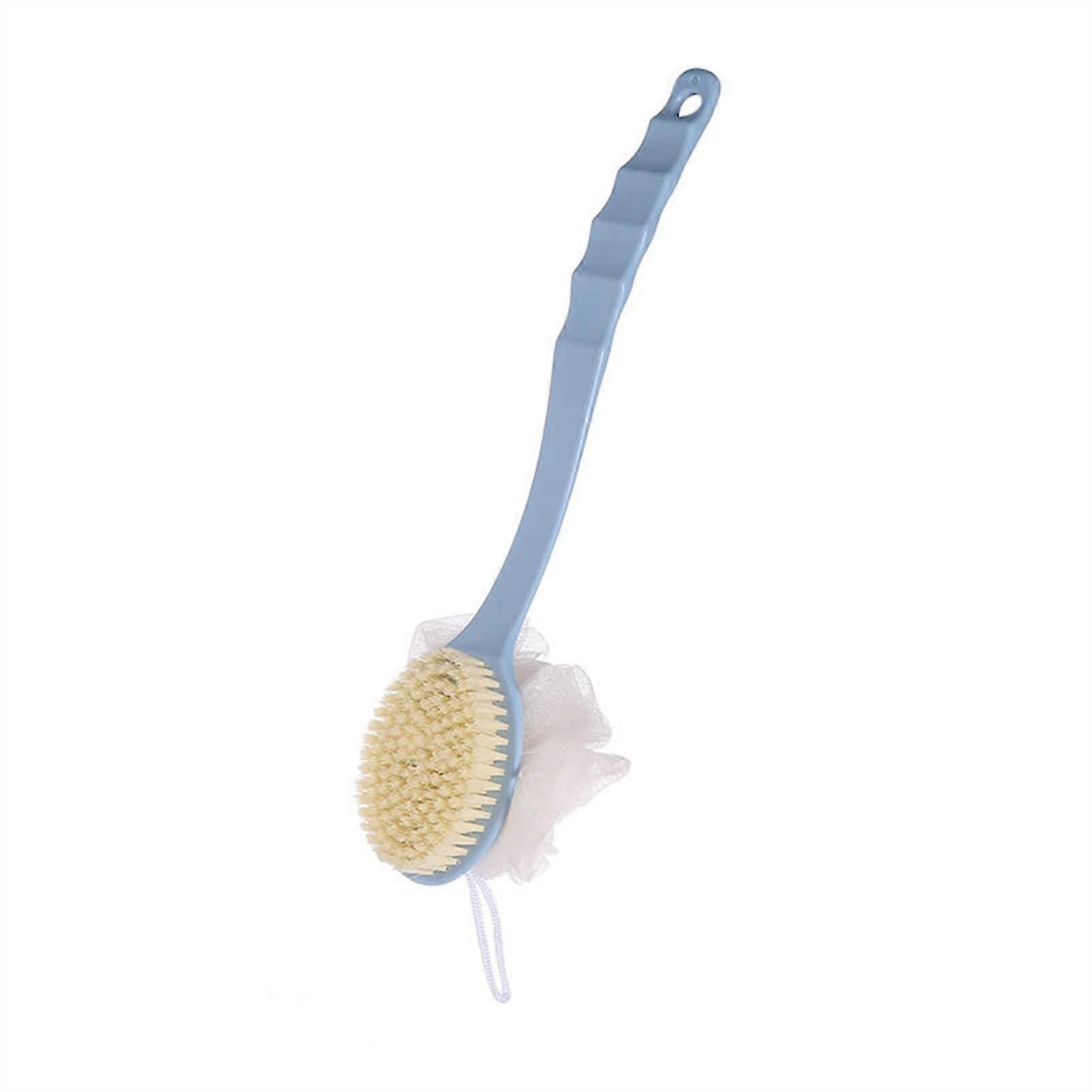 Long Handle Shower Brush with MediumFirm Bristles for Back Exfoliating Bath, Blue with Bathflower