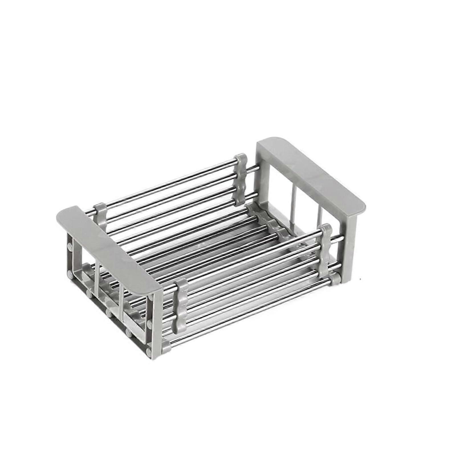 Adjustable Over Sink Dish Drying Rack with Telescoping Design and Basket for Compact Kitchens Gray Small