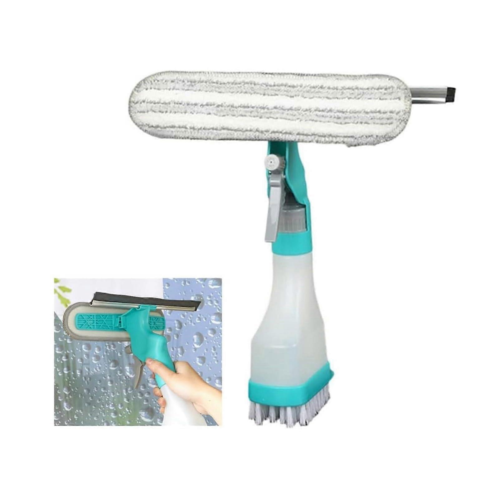 4 in 1 Window Cleaning Tool with Squeegee and Spray Bottle, MultiFunction Glass Cleaner Brush
